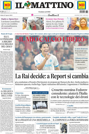 Prima pagina Il Mattino di oggi - Quotidiano nazionale