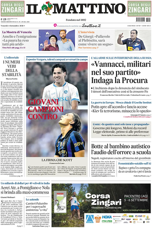 Prima pagina Il Mattino di oggi - Quotidiano nazionale