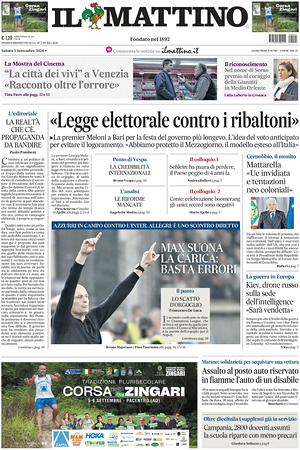 Prima pagina Il Mattino di oggi - Quotidiano nazionale