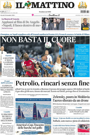 Prima pagina Il Mattino di oggi - Quotidiano nazionale