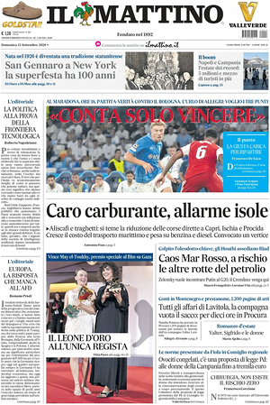 Prima pagina Il Mattino di oggi - Quotidiano nazionale