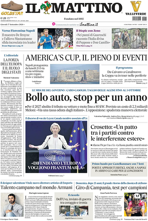 Prima pagina Il Mattino di oggi - Quotidiano nazionale