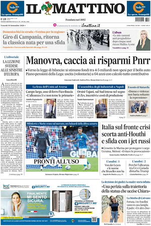 Prima pagina Il Mattino di oggi - Quotidiano nazionale