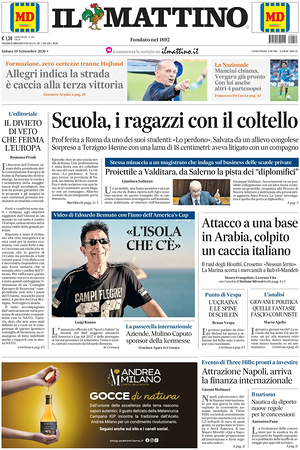 Prima pagina Il Mattino di oggi - Quotidiano nazionale