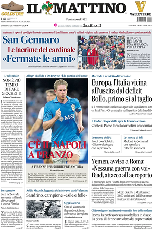 Prima pagina Il Mattino di oggi - Quotidiano nazionale