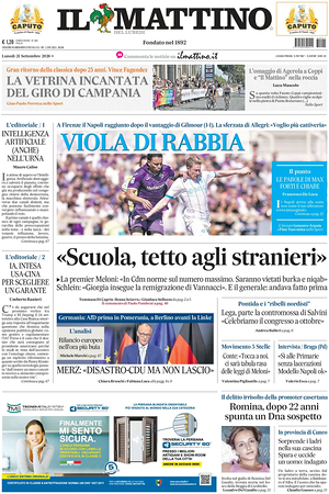 Prima pagina Il Mattino di oggi - Quotidiano nazionale