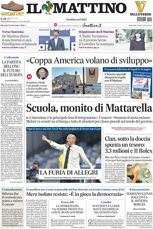 Prima pagina Il Mattino di oggi - Quotidiano nazionale