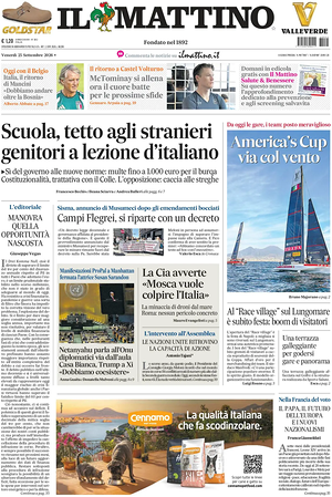 Prima pagina Il Mattino di oggi - Quotidiano nazionale