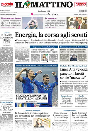 Prima pagina Il Mattino di oggi - Quotidiano nazionale