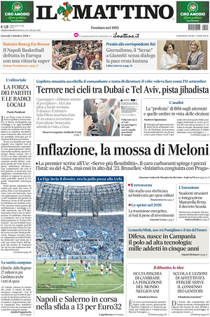 Prima pagina Il Mattino di oggi - Quotidiano nazionale