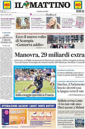 Prima pagina Il Mattino di oggi - Quotidiano nazionale
