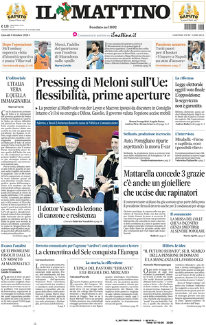 Prima pagina Il Mattino di oggi - Quotidiano nazionale