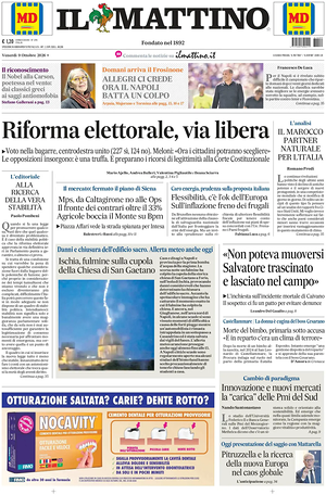 Prima pagina Il Mattino di oggi - Quotidiano nazionale