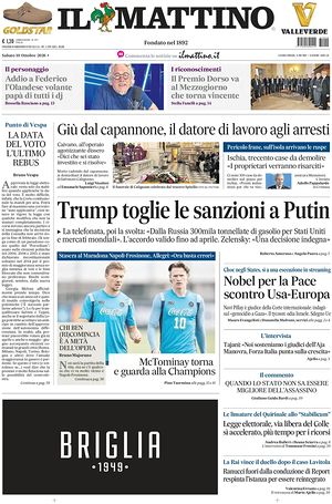 Prima pagina Il Mattino di oggi - Quotidiano nazionale