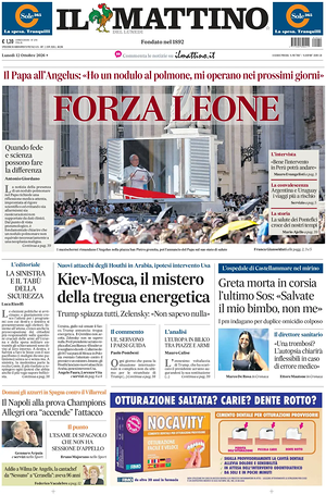 Prima pagina Il Mattino di oggi - Quotidiano nazionale