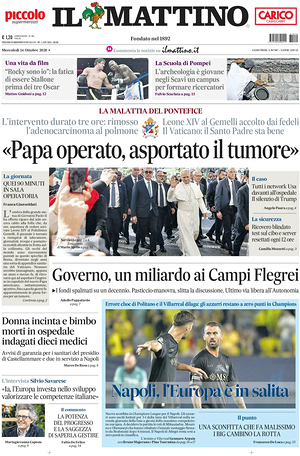 Prima pagina Il Mattino di oggi - Quotidiano nazionale