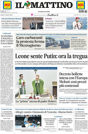 Prima pagina Il Mattino di oggi - Quotidiano nazionale
