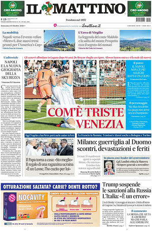 Prima pagina Il Mattino di oggi - Quotidiano nazionale