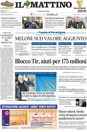 Prima pagina Il Mattino di oggi - Quotidiano nazionale