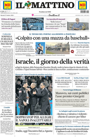 Prima pagina Il Mattino di oggi - Quotidiano nazionale