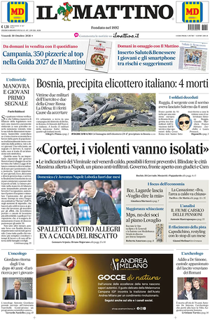 Prima pagina Il Mattino di oggi - Quotidiano nazionale