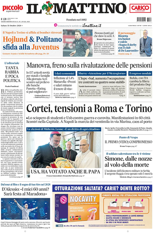 Prima pagina Il Mattino di oggi - Quotidiano nazionale