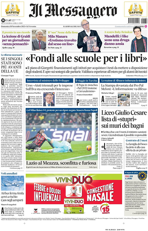 Prima pagina Il Messaggero di oggi - Quotidiano nazionale