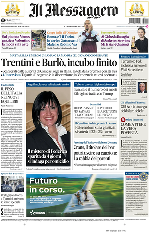 Il Messaggero prima pagina