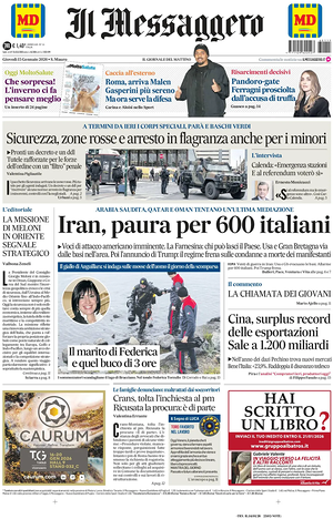 Prima pagina Il Messaggero di oggi - Quotidiano nazionale