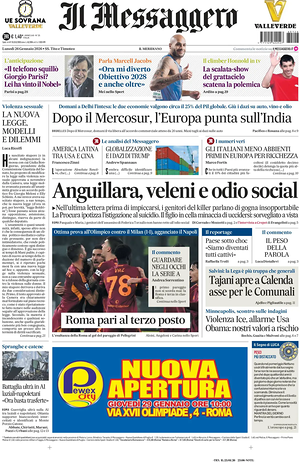 Prima pagina Il Messaggero di oggi - Quotidiano nazionale