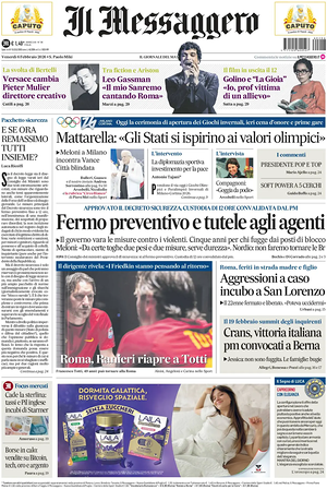Prima pagina Il Messaggero di oggi - Quotidiano nazionale
