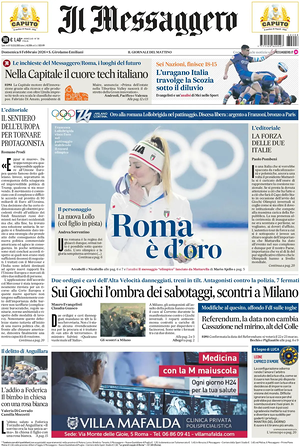 Prima pagina Il Messaggero di oggi - Quotidiano nazionale