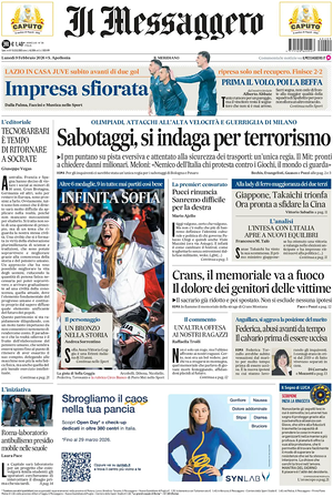 Prima pagina Il Messaggero di oggi - Quotidiano nazionale