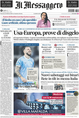 Prima pagina Il Messaggero di oggi - Quotidiano nazionale