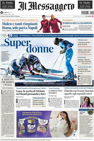 Prima pagina Il Messaggero di oggi - Quotidiano nazionale