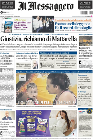 Prima pagina Il Messaggero di oggi - Quotidiano nazionale