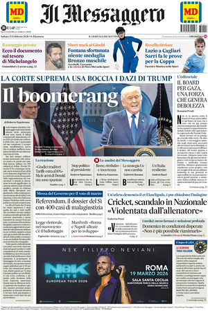 Prima pagina Il Messaggero di oggi - Quotidiano nazionale