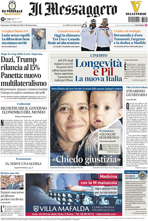 Prima pagina Il Messaggero di oggi - Quotidiano nazionale