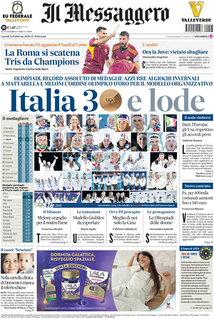 Prima pagina Il Messaggero di oggi - Quotidiano nazionale