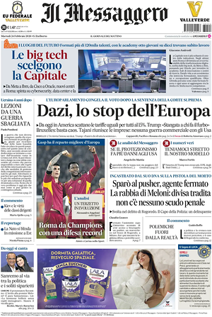 Prima pagina Il Messaggero di oggi - Quotidiano nazionale