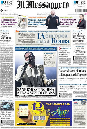 Prima pagina Il Messaggero di oggi - Quotidiano nazionale