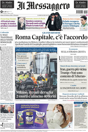 Prima pagina Il Messaggero di oggi - Quotidiano nazionale