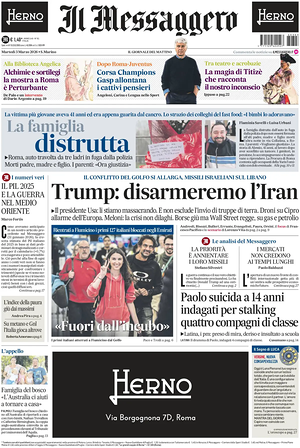 Prima pagina Il Messaggero di oggi - Quotidiano nazionale