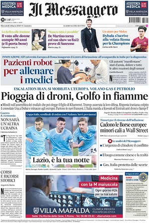 Prima pagina Il Messaggero di oggi - Quotidiano nazionale