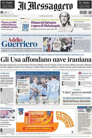 Prima pagina Il Messaggero di oggi - Quotidiano nazionale