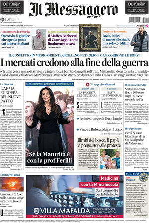 Prima pagina Il Messaggero di oggi - Quotidiano nazionale
