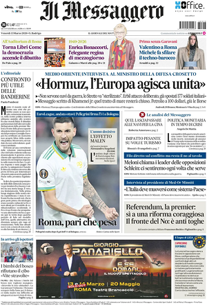 Prima pagina Il Messaggero di oggi - Quotidiano nazionale