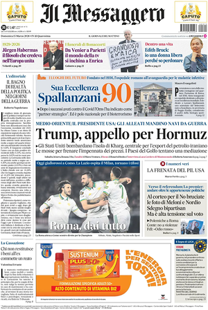 Prima pagina Il Messaggero di oggi - Quotidiano nazionale