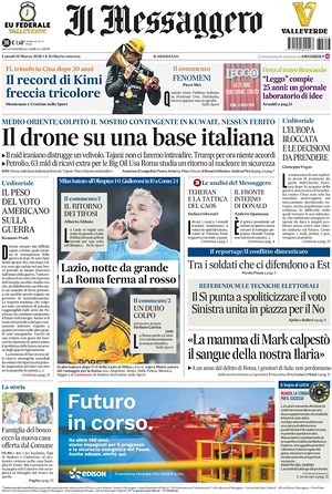 Prima pagina Il Messaggero di oggi - Quotidiano nazionale