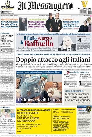 Prima pagina Il Messaggero di oggi - Quotidiano nazionale